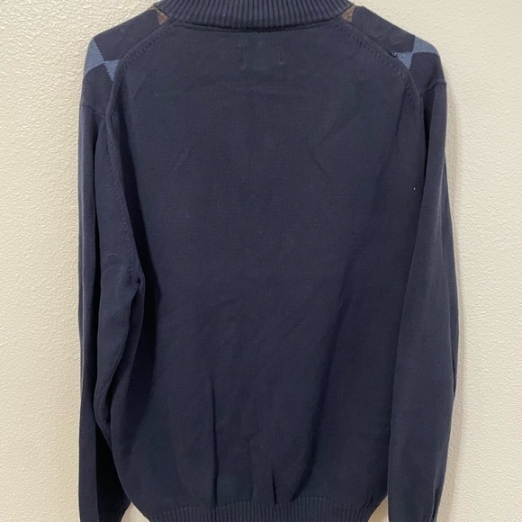 Bass Argyle Quarter Zip Pullover Sweater Blue Brown Knit Mens Size M - Picture 9 of 9